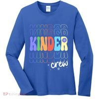 Kinder Crew Retro Groovy Preschool Kindergarten Teacher Cool Gift Women's Long Sleeve Shirt thumb 0