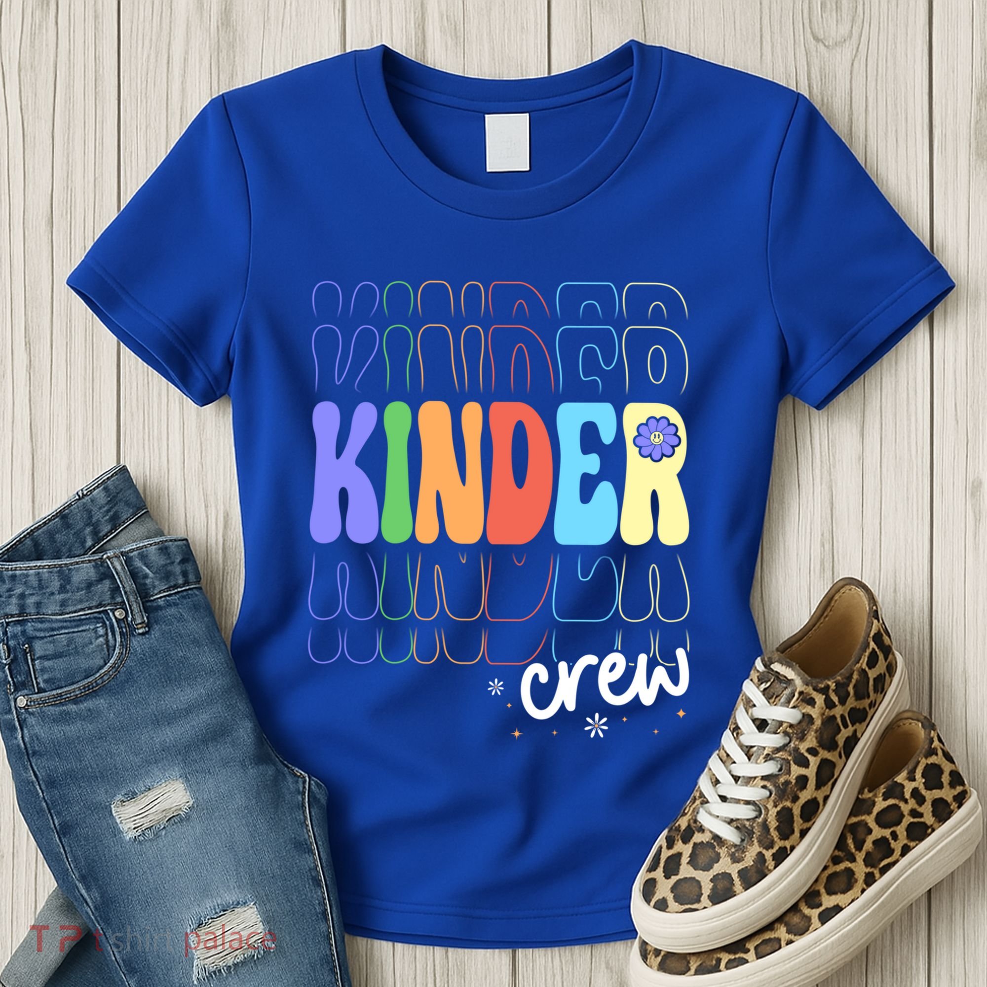 Kinder Crew Retro Groovy Preschool Kindergarten Teacher Cool Gift Women's T-Shirt
