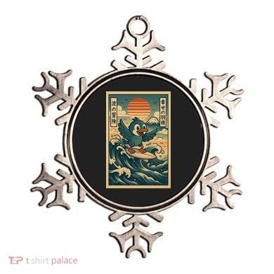 Kawaii Cute Surfing Bird Vintage Japanese Blue Wave Adventure  Ornament