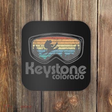 Keystone Colorado Ski Mountain Skiing Retro Vacation Gift Coaster