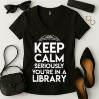 Keep Calm Seriously Youre In A Library Funny Librarian Gift Women's V-Neck T-Shirt thumb 2