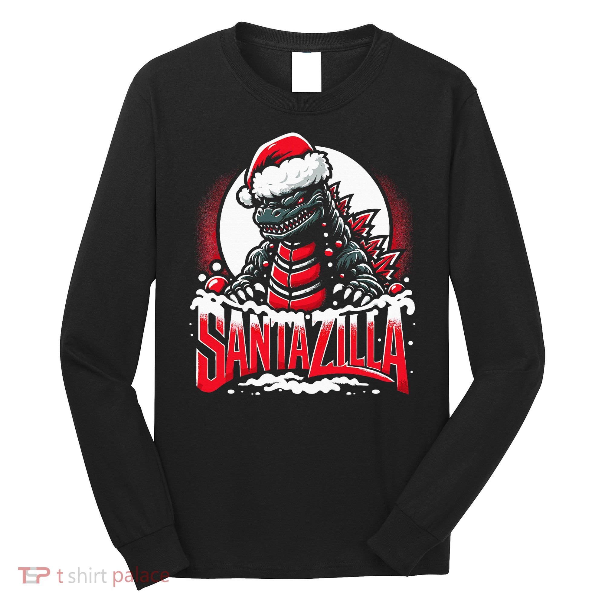 Kaiju Christmas Santazilla Japanese Monster Dinosaur Long Sleeve Shirt