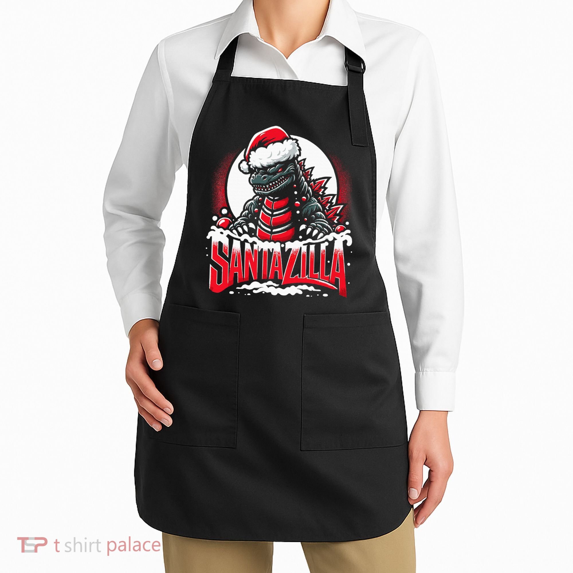 Kaiju Christmas Santazilla Japanese Monster Dinosaur Apron