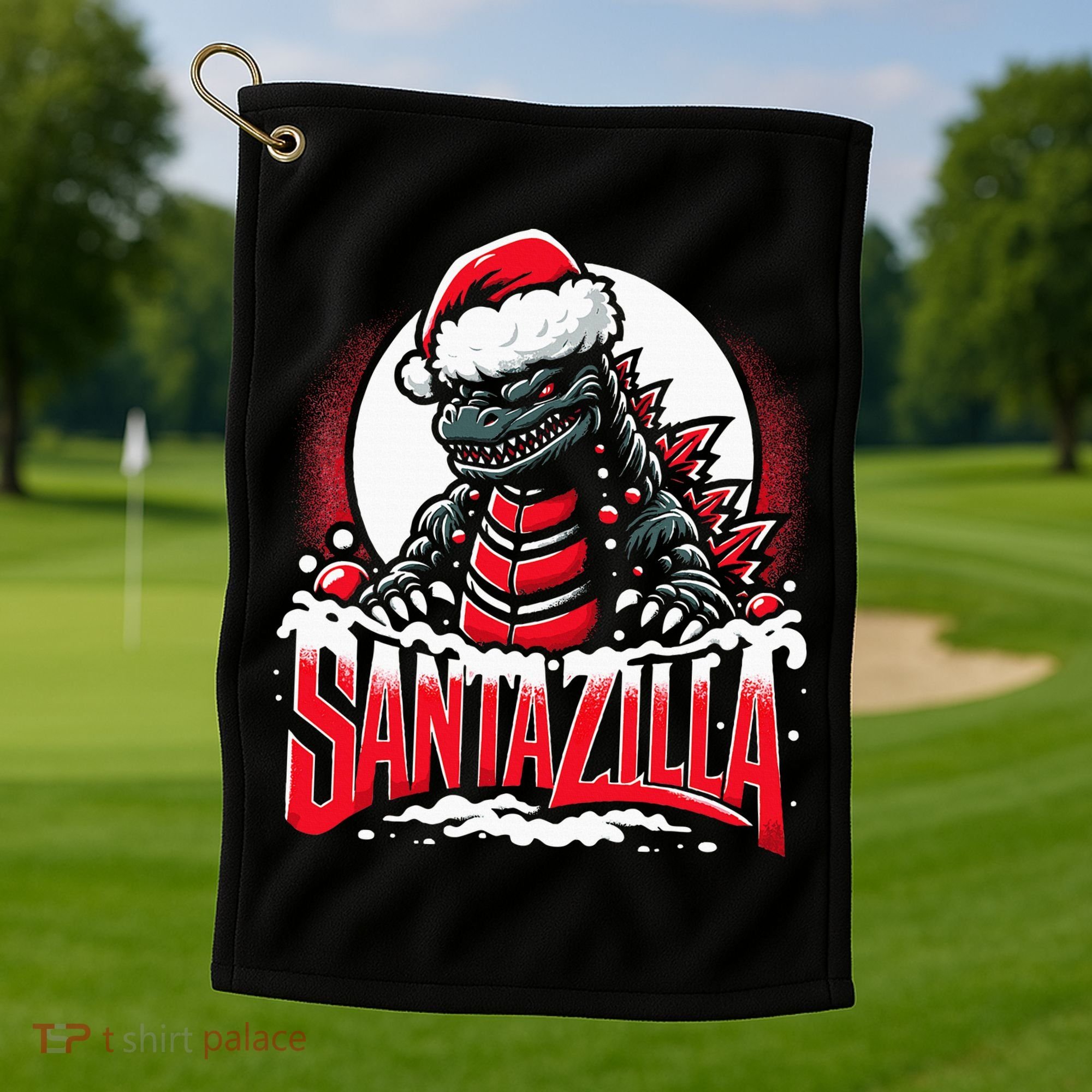 Kaiju Christmas Santazilla Japanese Monster Dinosaur Golf Towel