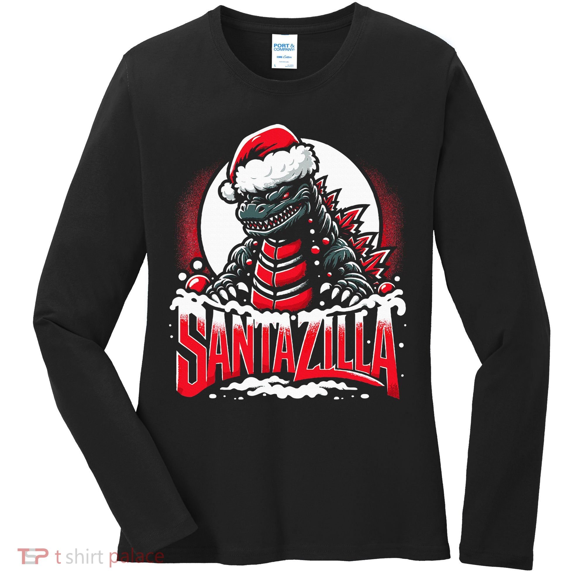 Kaiju Christmas Santazilla Japanese Monster Dinosaur Women's Long Sleeve Shirt