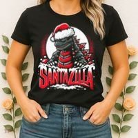 Kaiju Christmas Santazilla Japanese Monster Dinosaur Women's T-Shirt thumb 2
