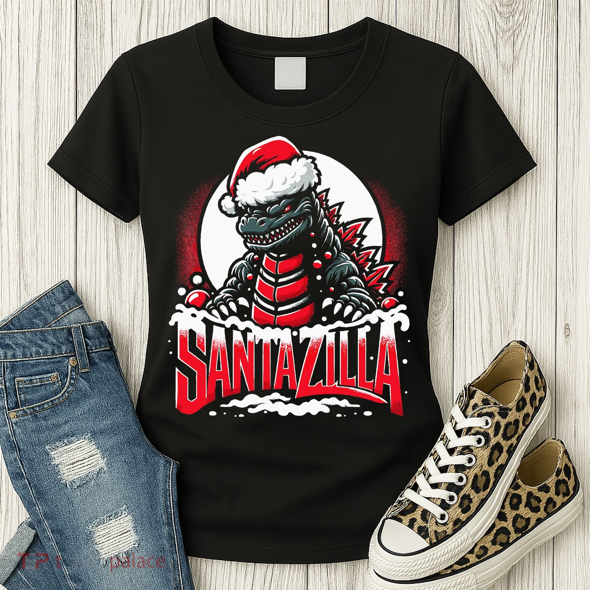 Kaiju Christmas Santazilla Japanese Monster Dinosaur Women's T-Shirt