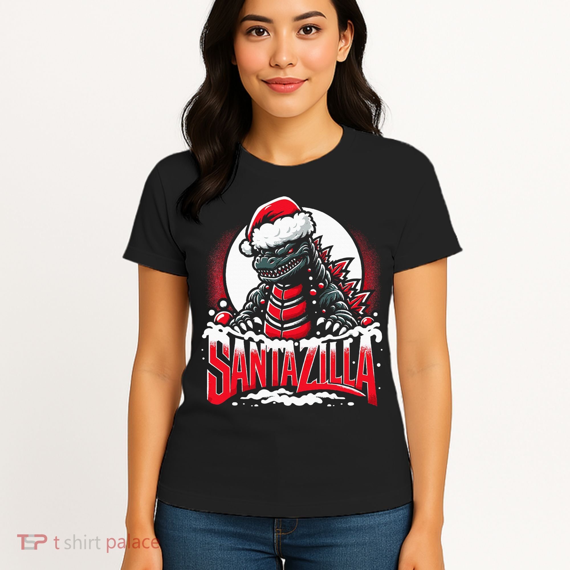 Kaiju Christmas Santazilla Japanese Monster Dinosaur Women's T-Shirt