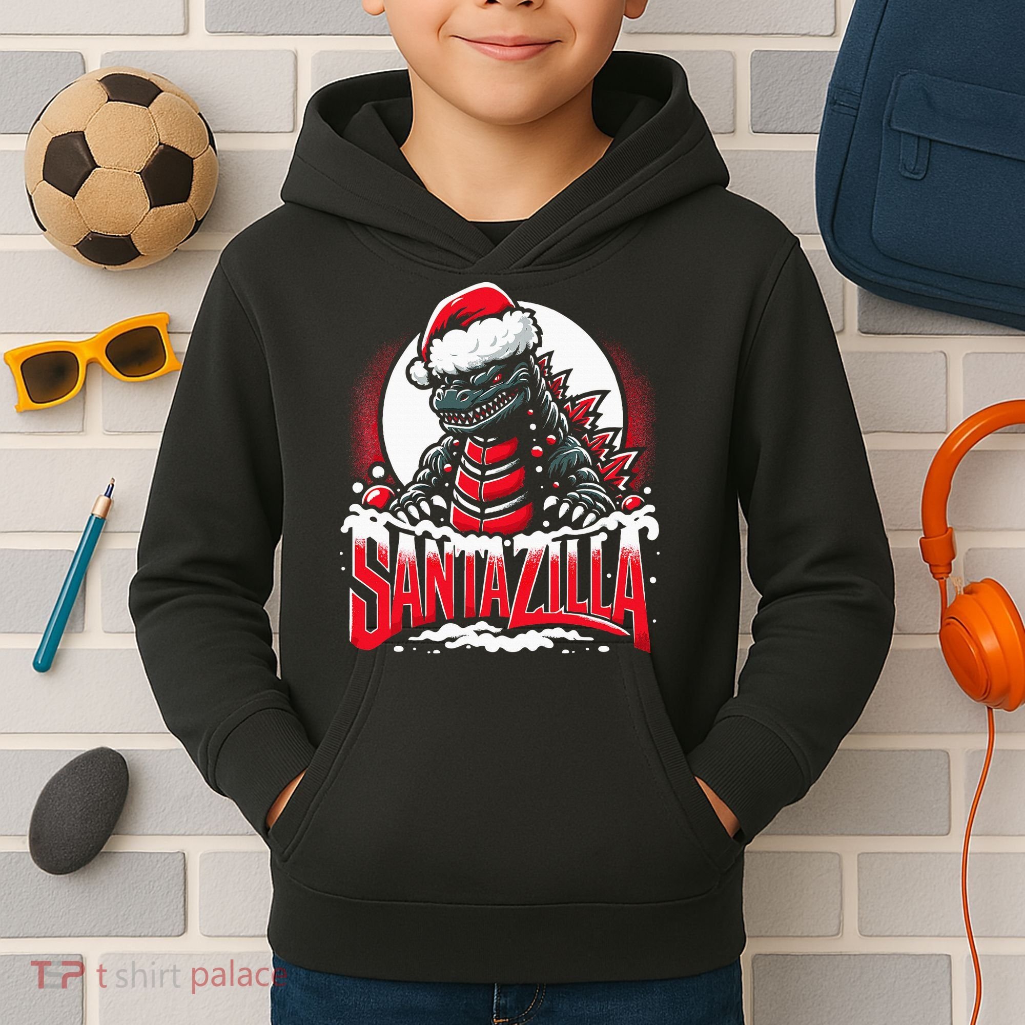 Kaiju Christmas Santazilla Japanese Monster Dinosaur Kids Hoodie