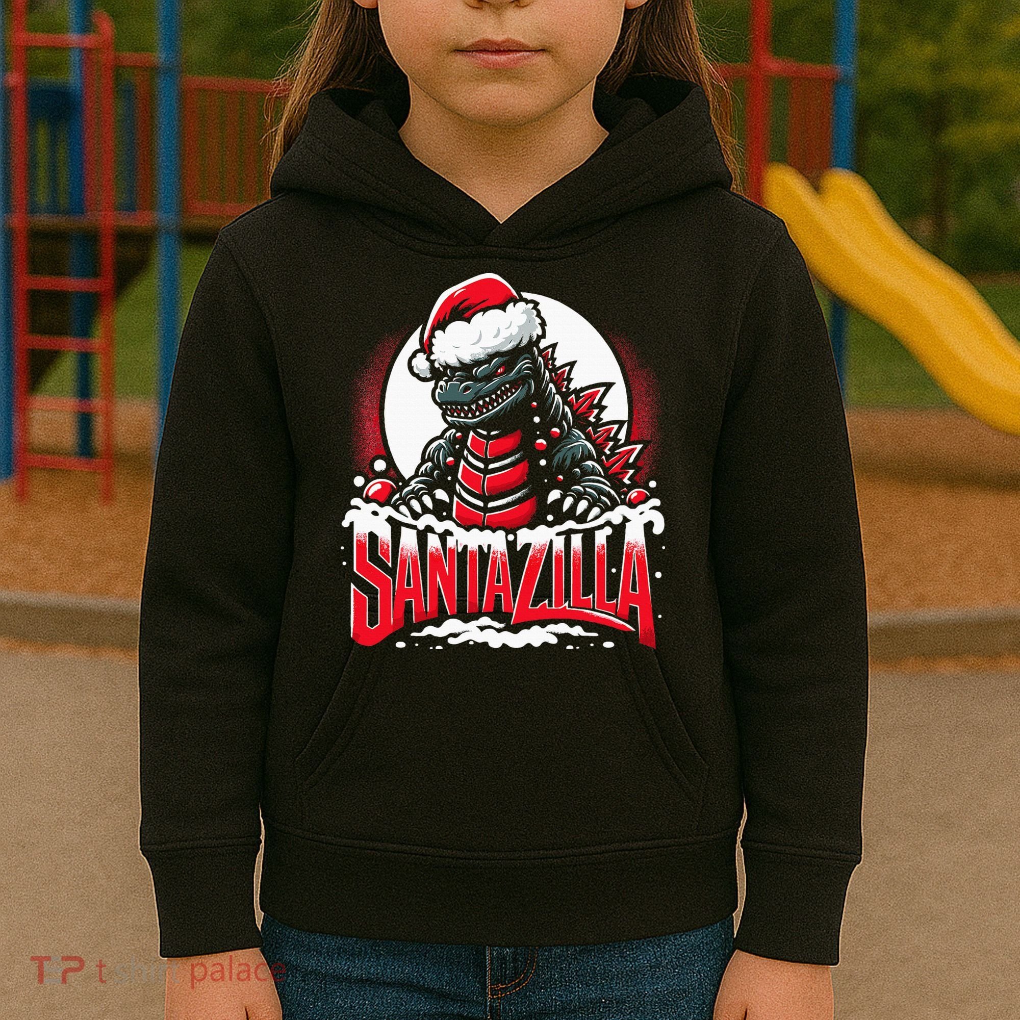 Kaiju Christmas Santazilla Japanese Monster Dinosaur Kids Hoodie