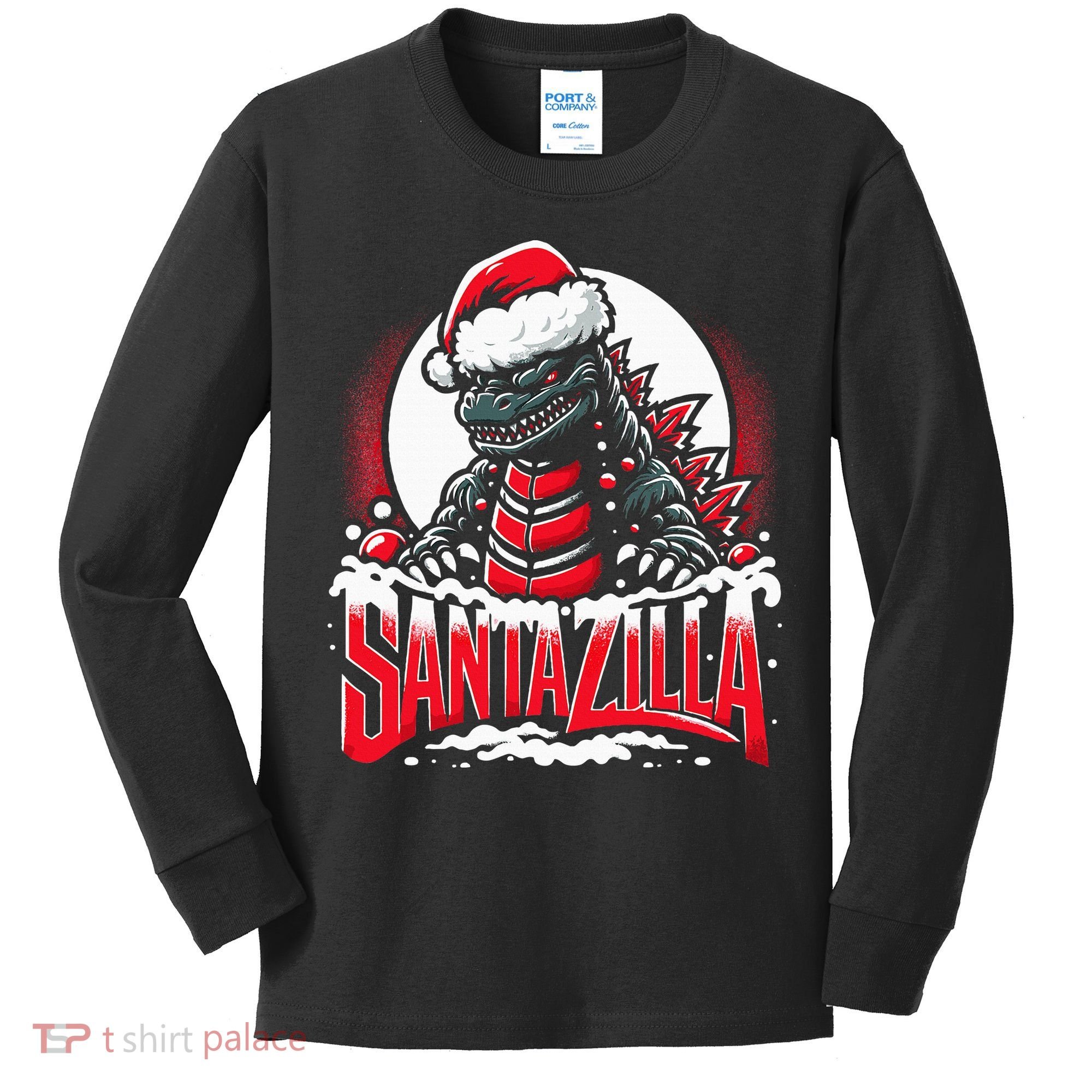 Kaiju Christmas Santazilla Japanese Monster Dinosaur Kids Long Sleeve Shirt