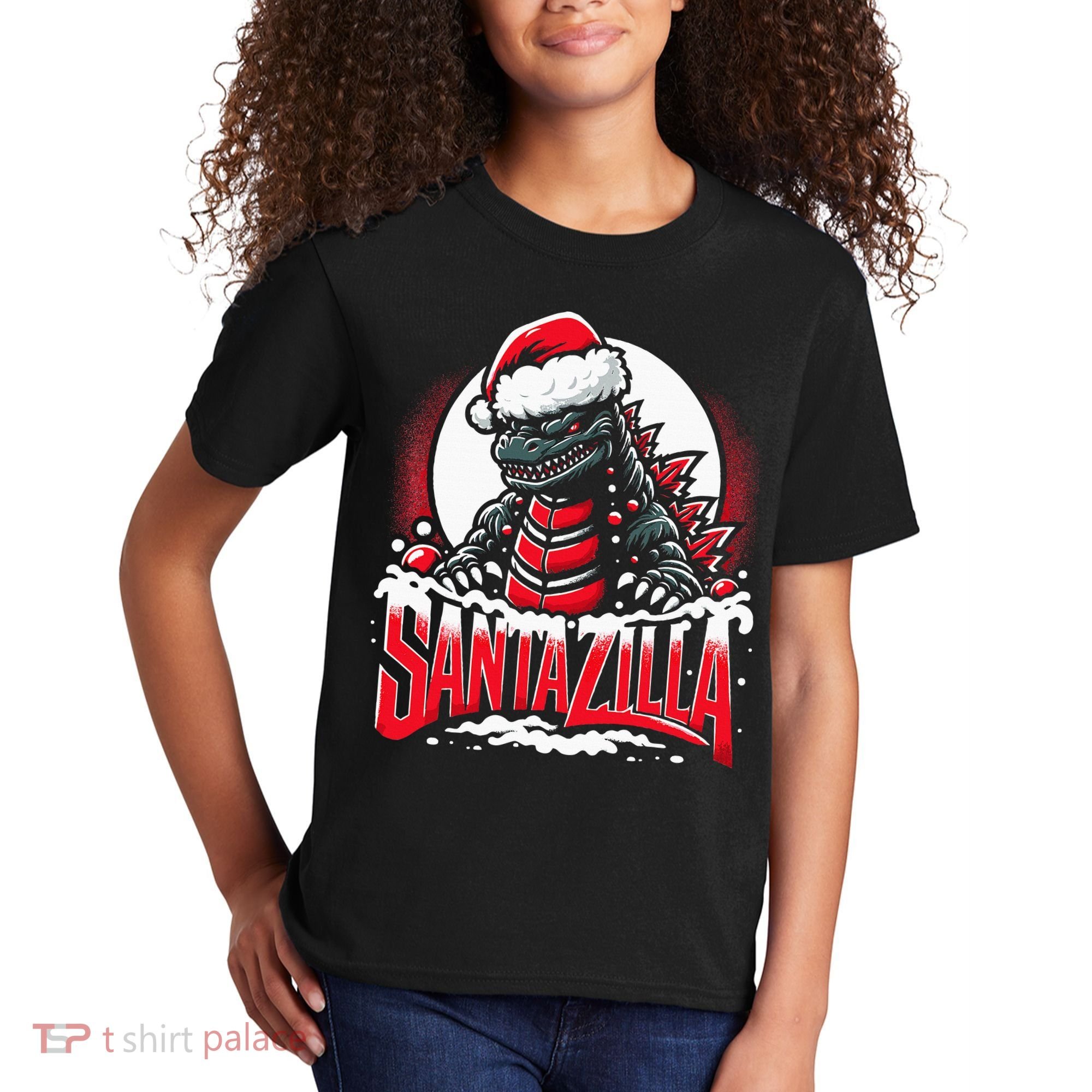 Kaiju Christmas Santazilla Japanese Monster Dinosaur Kids T-Shirt
