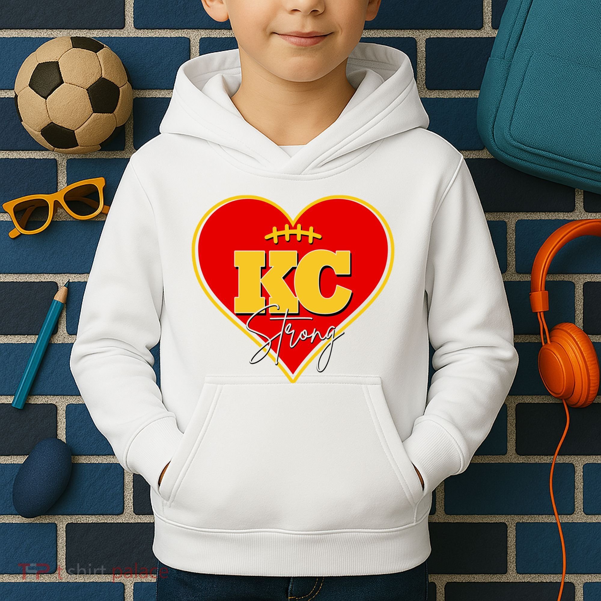 Kansas City Strong Football Heart Awareness Kids Hoodie