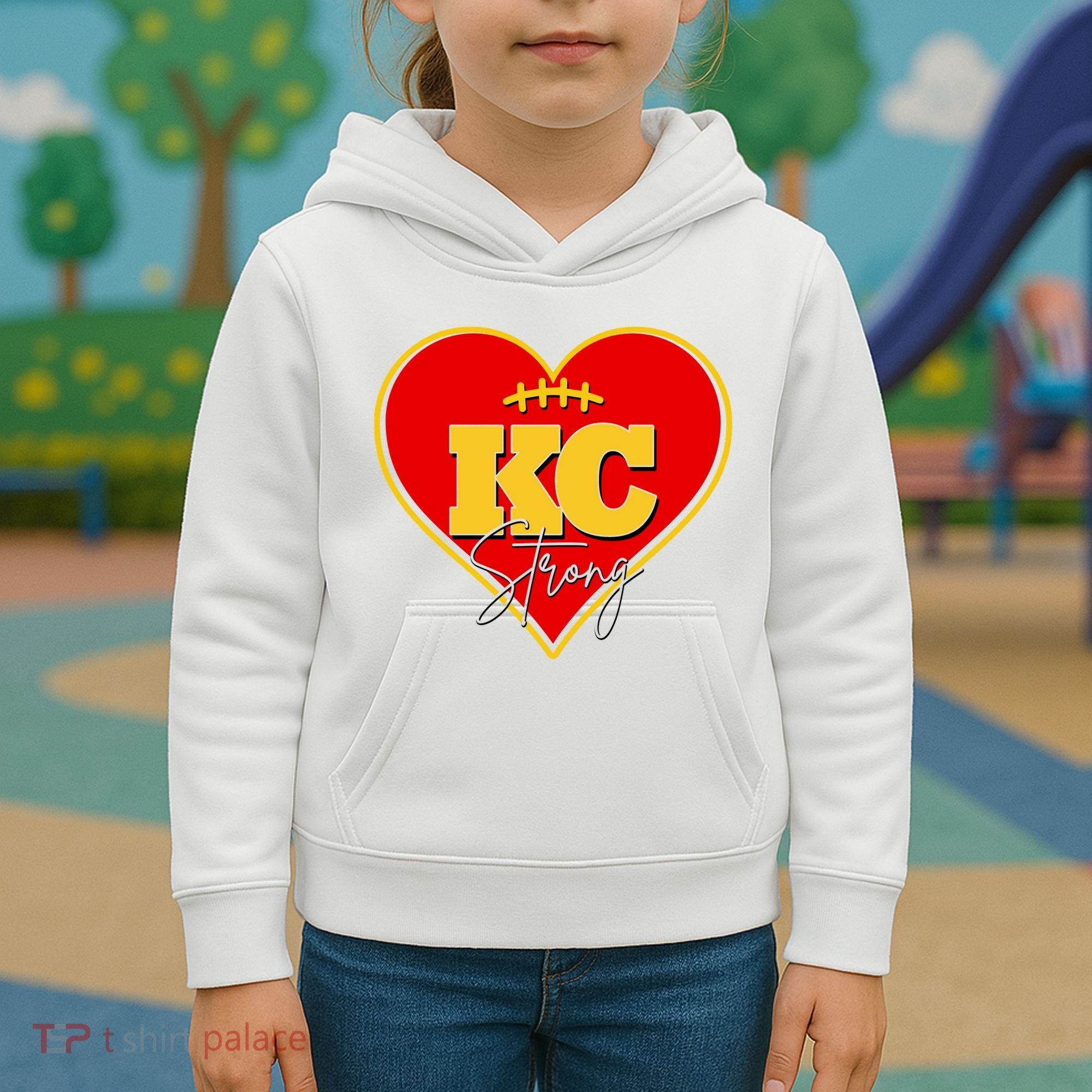 Kansas City Strong Football Heart Awareness Kids Hoodie