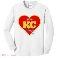 Kansas City Strong Football Heart Awareness Kids Long Sleeve Shirt thumb 0