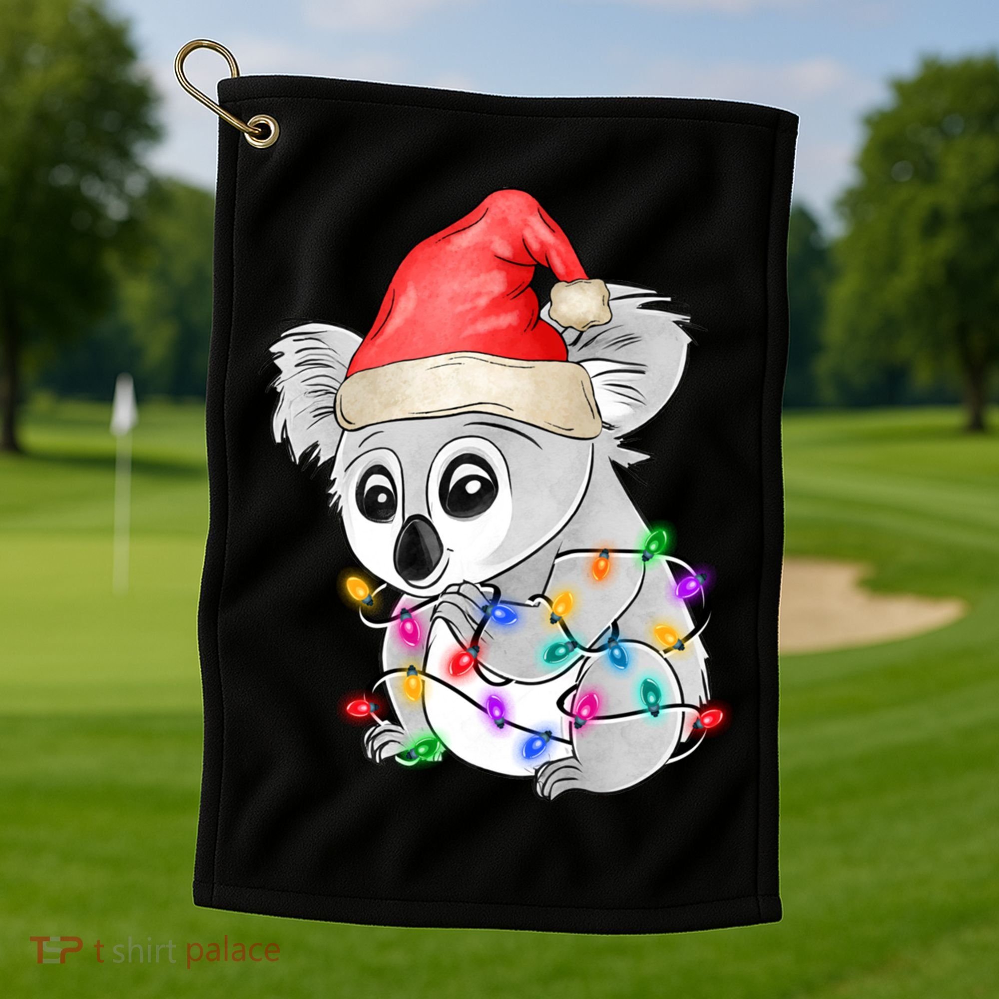Koala Christmas Tree Light Tangled Pajama Xmas Graphic Great Gift Golf Towel