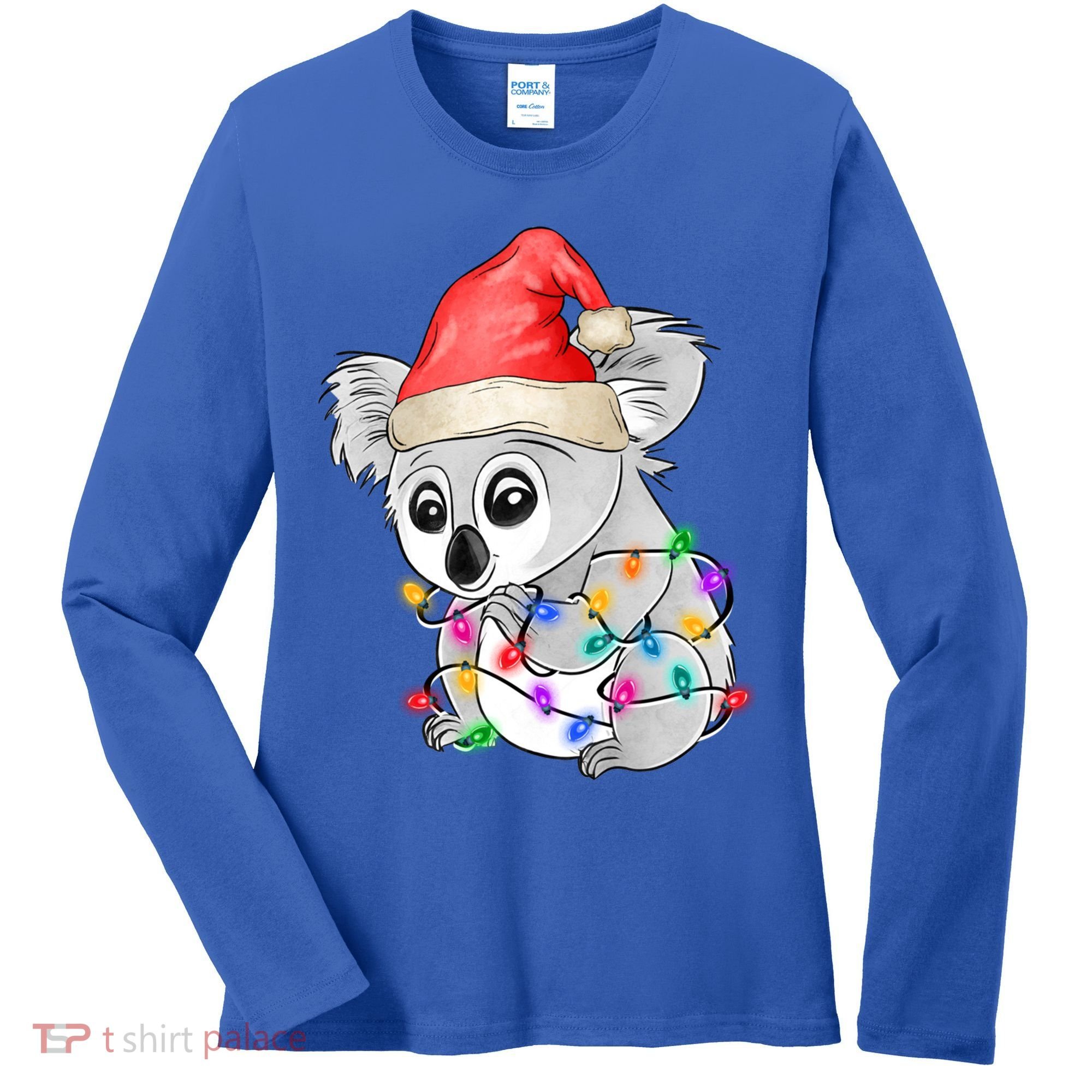 Koala Christmas Tree Light Tangled Pajama Xmas Graphic Great Gift Women's Long Sleeve Shirt