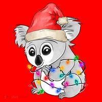 Koala Christmas Tree Light Tangled Pajama Xmas Graphic Great Gift Santa Hat thumb 1