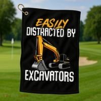 Kids Construction Vehicle Easily Distracted By Excavators Golf Towel thumb 1