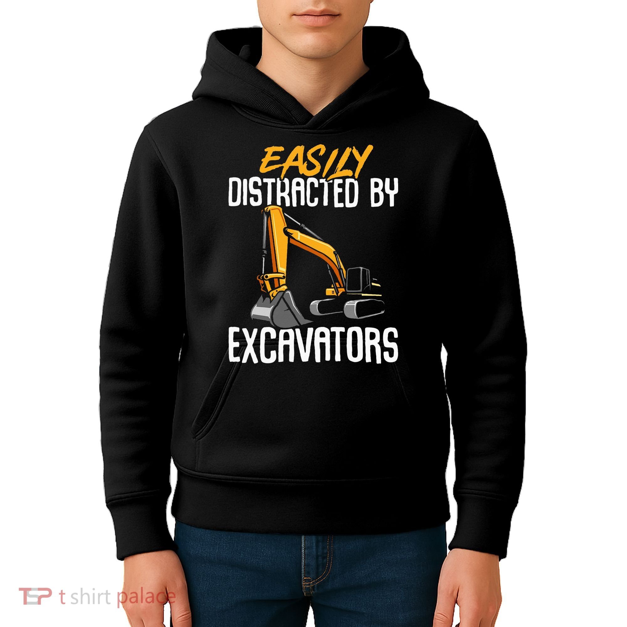 Kids Construction Vehicle Easily Distracted By Excavators Kids Hoodie