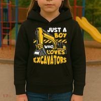 Kids Construction Vehicle Just A Boy Who Loves Excavators Kids Hoodie thumb 3