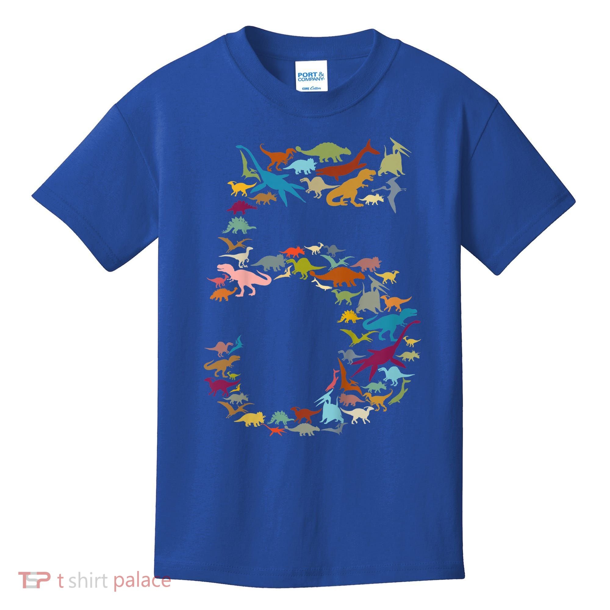 Kids Dinosaur 5th Birthday Boy 5 Year Old Tgiftrex Party Rawr Gift Kids T-Shirt
