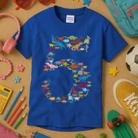 Kids Dinosaur 5th Birthday Boy 5 Year Old Tgiftrex Party Rawr Gift Kids T-Shirt thumb 3