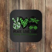 Kidney Disease Awareness Peace Love Cure Green Ribbon Messy Bun Kidney Coaster thumb 0