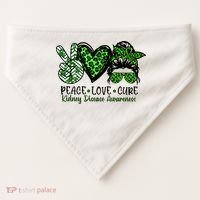Kidney Disease Awareness Peace Love Cure Green Ribbon Messy Bun Kidney USA-Made Doggie Bandana thumb 0
