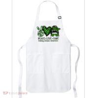 Kidney Disease Awareness Peace Love Cure Green Ribbon Messy Bun Kidney Apron thumb 0