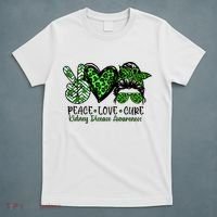 Kidney Disease Awareness Peace Love Cure Green Ribbon Messy Bun Kidney T-Shirt thumb 5