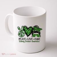 Kidney Disease Awareness Peace Love Cure Green Ribbon Messy Bun Kidney Coffee Mug thumb 0