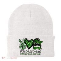 Kidney Disease Awareness Peace Love Cure Green Ribbon Messy Bun Kidney Beanie thumb 0