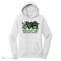 Kidney Disease Awareness Peace Love Cure Green Ribbon Messy Bun Kidney Women's Hoodie thumb 0