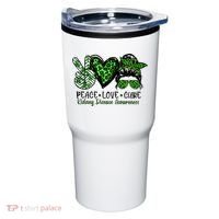 Kidney Disease Awareness Peace Love Cure Green Ribbon Messy Bun Kidney Tumbler thumb 0