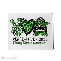 Kidney Disease Awareness Peace Love Cure Green Ribbon Messy Bun Kidney Mousepad thumb 0