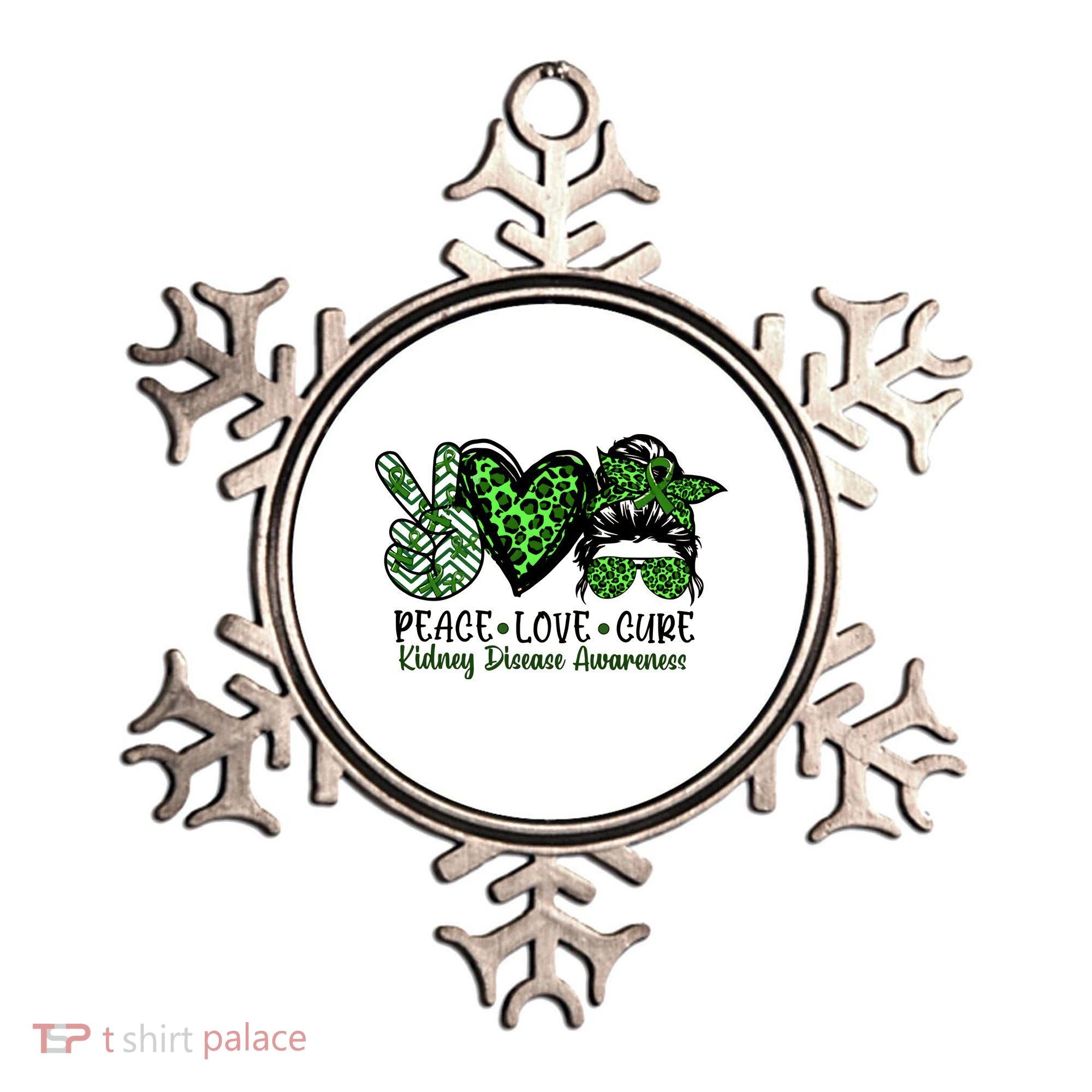Kidney Disease Awareness Peace Love Cure Green Ribbon Messy Bun Kidney Ornament