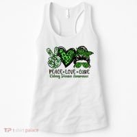 Kidney Disease Awareness Peace Love Cure Green Ribbon Messy Bun Kidney Women's Tank Top thumb 0