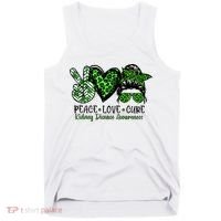 Kidney Disease Awareness Peace Love Cure Green Ribbon Messy Bun Kidney Tank Top thumb 0