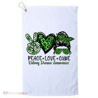 Kidney Disease Awareness Peace Love Cure Green Ribbon Messy Bun Kidney Golf Towel thumb 0