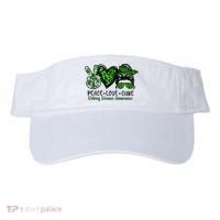 Kidney Disease Awareness Peace Love Cure Green Ribbon Messy Bun Kidney Visor thumb 0