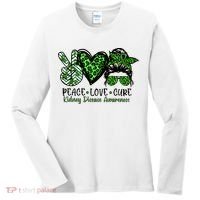 Kidney Disease Awareness Peace Love Cure Green Ribbon Messy Bun Kidney Women's Long Sleeve Shirt thumb 0