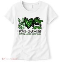 Kidney Disease Awareness Peace Love Cure Green Ribbon Messy Bun Kidney Women's T-Shirt thumb 0