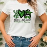 Kidney Disease Awareness Peace Love Cure Green Ribbon Messy Bun Kidney Women's T-Shirt thumb 2