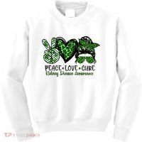Kidney Disease Awareness Peace Love Cure Green Ribbon Messy Bun Kidney Kids Sweatshirt thumb 0