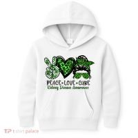 Kidney Disease Awareness Peace Love Cure Green Ribbon Messy Bun Kidney Kids Hoodie thumb 0