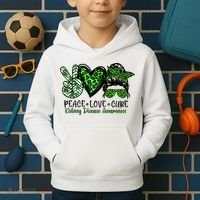 Kidney Disease Awareness Peace Love Cure Green Ribbon Messy Bun Kidney Kids Hoodie thumb 2