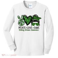 Kidney Disease Awareness Peace Love Cure Green Ribbon Messy Bun Kidney Kids Long Sleeve Shirt thumb 0