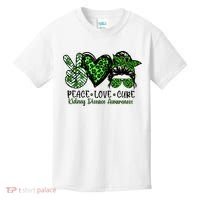 Kidney Disease Awareness Peace Love Cure Green Ribbon Messy Bun Kidney Kids T-Shirt thumb 0