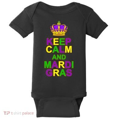 Keep Calm and Mardi Gras Crown New Orleans Baby Bodysuit